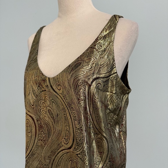 J Crew Women’s Cate Silk Metallic Paisley Gold‎ Tank Top Size 6 - Picture 2 of 7